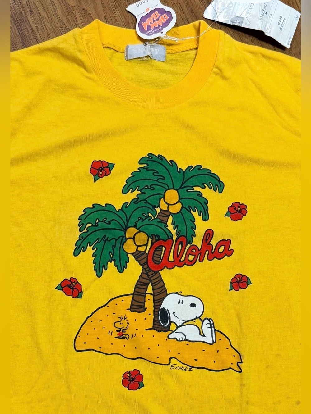 Vintage 1960’s Snoopy Aloha T Shirt Made In Japan Woodstock Hawaii Surf Ringer
